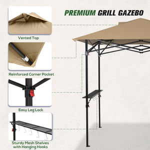 COOS BAY 8'x5' Pop up Grill Gazebo Portable BBQ Gazebo Canopy Tent with Roller Bag, Outdoor Barbeque Shelter, Red / Beige