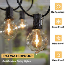Load image into Gallery viewer, COOS BAY Outdoor Solar Powered String Lights 50 Feet G40 with 25 Shatterproof Bulbs (2 Spare), 4 Lighting Modes for Garden, Porch, Patio Gazebo Canopy Decor - Waterproof, E12 Base, 2700K