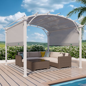 COOS BAY Outdoor Patio Pergola 11.4x11.4 ft with Retractable Textilene Canopy Top