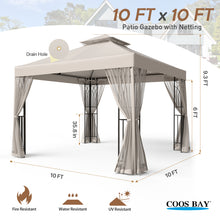 Load image into Gallery viewer, COOS BAY 10x10 Patio Gazebo with Mosquito Netting and Corner Shelves