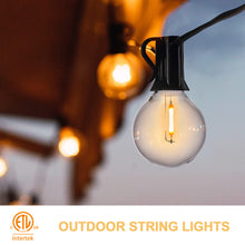 Load image into Gallery viewer, COOS BAY Outdoor Solar Powered String Lights 50 Feet G40 with 25 Shatterproof Bulbs (2 Spare), 4 Lighting Modes for Garden, Porch, Patio Gazebo Canopy Decor - Waterproof, E12 Base, 2700K