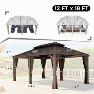 COOS BAY Outdoor Premium Aluminum Frame, Double Galvanized Steel Roof Gazebo with Textilene Nettings and Curtains