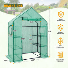 Load image into Gallery viewer, COOS BAY Walk in Mini Greenhouse with Windows, 57x29x77 Inch, 3 Tiers 4 Shelves Portable Plant Gardening Hot House with Roll-up Door, Green