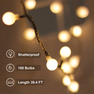 COOS BAY Solar-Powered LED Globe String Lights - Total 39FT with 100 LED, 8 Modes with Waterproof Remote for Christmas, Garden, Patio, Wedding, and Party Decoration in Homes and Bedrooms, Warm White