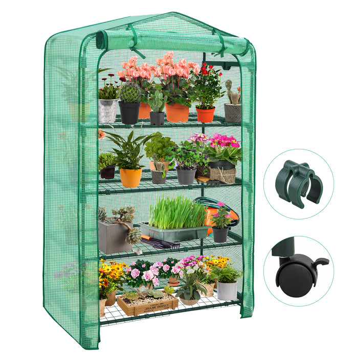 COOS BAY 40in Extra Wide 4-Tier Mini Greenhouse with Casters, Indoor Outdoor Portable Plant Green House with Roll-up Zipper Door, Patio, Garden, Balcony, Backyard, Home Growing, Green