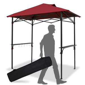 COOS BAY 8'x5' Pop up Grill Gazebo Portable BBQ Gazebo Canopy Tent with Roller Bag, Outdoor Barbeque Shelter, Red / Beige