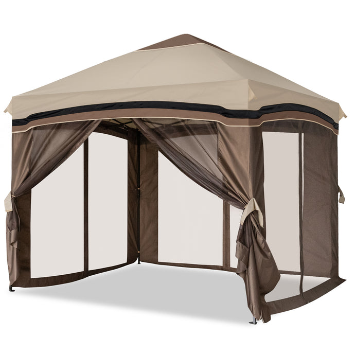 COOS BAY 10' x 10' Gazebo Tent Outdoor Pop up Gazebo Canopy Shelter with Netting (Beige)