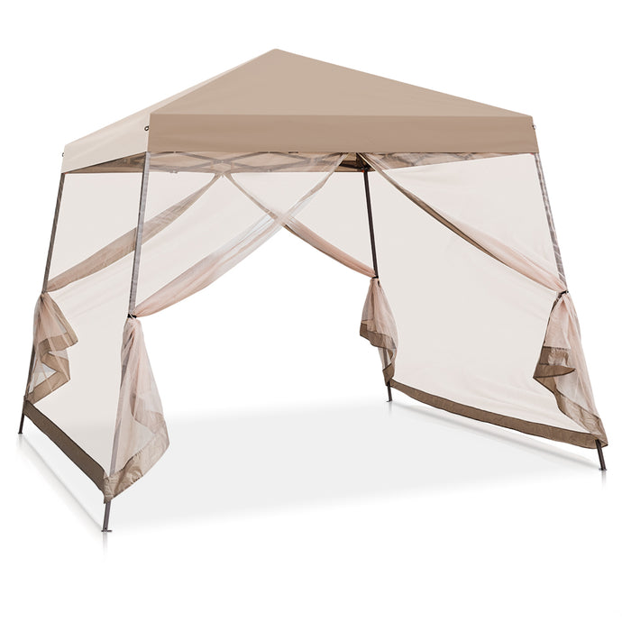 COOS BAY 10' x 10' Slant Leg Easy Setup Pop Up Canopy Tent w/Mosquito Netting 64 sqft of Shade