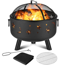 Load image into Gallery viewer, COOL Spot 24 Inch Wood Burning Outdoor Fire Pit, Round Big Sky Stars and Moons Firepit Bowl with Spark Screen, Cover and Poker