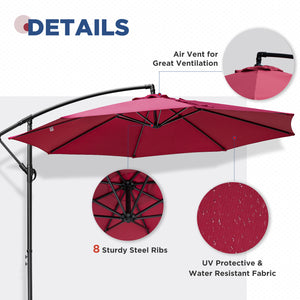 COOS BAY 10 ft Patio Offset Cantilever Umbrella Outdoor Hanging Market Umbrella with Easy Tilt, Crank & Cross Base for Garden, Beach, Deck and Pool, 8 Ribs