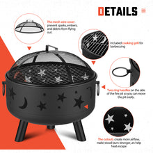 Load image into Gallery viewer, COOL Spot 24 Inch Wood Burning Outdoor Fire Pit, Round Big Sky Stars and Moons Firepit Bowl with Spark Screen, Cover and Poker