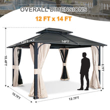 Load image into Gallery viewer, COOS BAY 12x14 Hardtop Gazebo with Curtains and Netting, Outdoor Double Roof Steel Canopy Gazebo for Garden, Patio, Lawn and Party