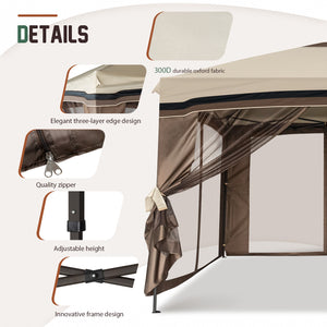 COOS BAY 10' x 10' Gazebo Tent Outdoor Pop up Gazebo Canopy Shelter with Netting (Beige)