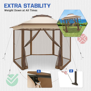 COOS BAY 13' x 13' Pop Up Gazebo w/ Mosquito Netting, Double Roof Hexagonal Outdoor Canopy Tent for Patio Backyard Garden Wedding Party, Beige