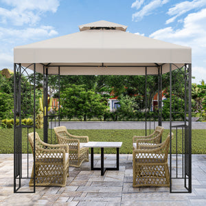 COOS BAY 8x8 Outdoor Patio Gazebo with Corner Shelves, Two-Tiered Soft Top Canopy for Backyard, Lawn, Deck and Garden, Beige