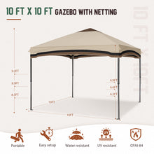 Load image into Gallery viewer, COOS BAY 10&#39; x 10&#39; Gazebo Tent Outdoor Pop up Gazebo Canopy Shelter with Netting (Beige)