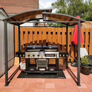 COOL Spot 8'x5' BBQ Grill Gazebo Outdoor Backyard Steel Frame Double-Tier Polycarbonate Hard Top Canopy with Shelves Serving Tables