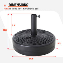 Load image into Gallery viewer, COOS BAY 18 inch Heavy Duty Fillable Round Umbrella Base Stand, Wicker Style Outdoor Patio Base for Market Umbrella Pole Dia. 1.5/1.9 inch, Water Filled to 37 lbs, Black