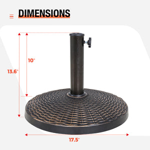 COOS BAY Round 17.5 inch 26.5 lbs Outdoor Heavy Duty Wicker Style Resin Umbrella Base Stand for Patio, Garden, Pool, Yard, Rust Resistant – Bronze