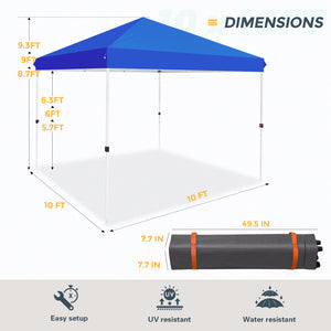 COOS BAY 10x10 Outdoor Instant Canopy Tent with Roller Bag, Pop up Sun Shelter for Beach, Sports, Camping, and Party, Blue / White