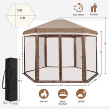 Load image into Gallery viewer, COOS BAY 6 Sided Hexagon Pop Up Gazebo Tent w/Mosquito Netting (90 Square Feet of Shade) Easy Setup Center Push Outdoor Instant Gazebo Canopy Shelter (Beige)