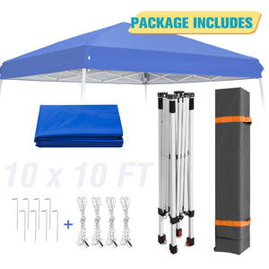 COOS BAY Outdoor Instant Easy Setup Canopy Tent with Wheeled Bag, Portable Pop up Slant Leg Beach Canopy Folding Sports Shelter 8x8 Top 10x10 Base, Blue / White