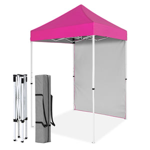 COOS BAY 5x5 Outdoor Portable Canopy Tent with One Removable Sunwall, Pop up Sun Shelter with Carry Bag, Red/White/Black/Blue/Pink
