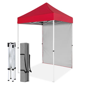 COOS BAY 5x5 Outdoor Portable Canopy Tent with One Removable Sunwall, Pop up Sun Shelter with Carry Bag, Red/White/Black/Blue/Pink