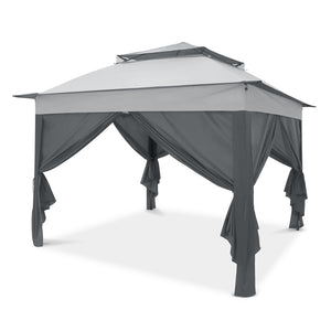 COOS BAY 11x11 Pop-up Instant Gazebo Tent with 4 Sidewalls Outdoor Canopy Shelter with Carry Bag, Stakes and Ropes, Beige/Gray