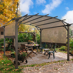 COOS BAY 11.4x11.4 Outdoor Pergola with Wood Looking Steel Frame, Retractable Textilene Sun Shade Gazebo Canopy, Brown